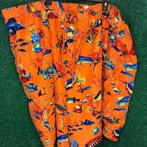 KS Island Men's 7XL Orange Tropical Fish Swim Trunks Cargo Board Shorts